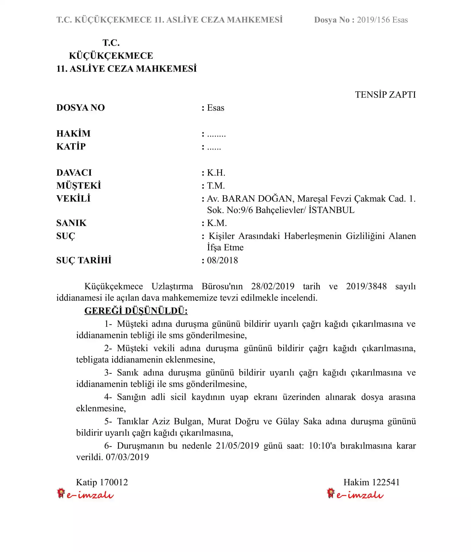 Tensip Zaptı Örneği